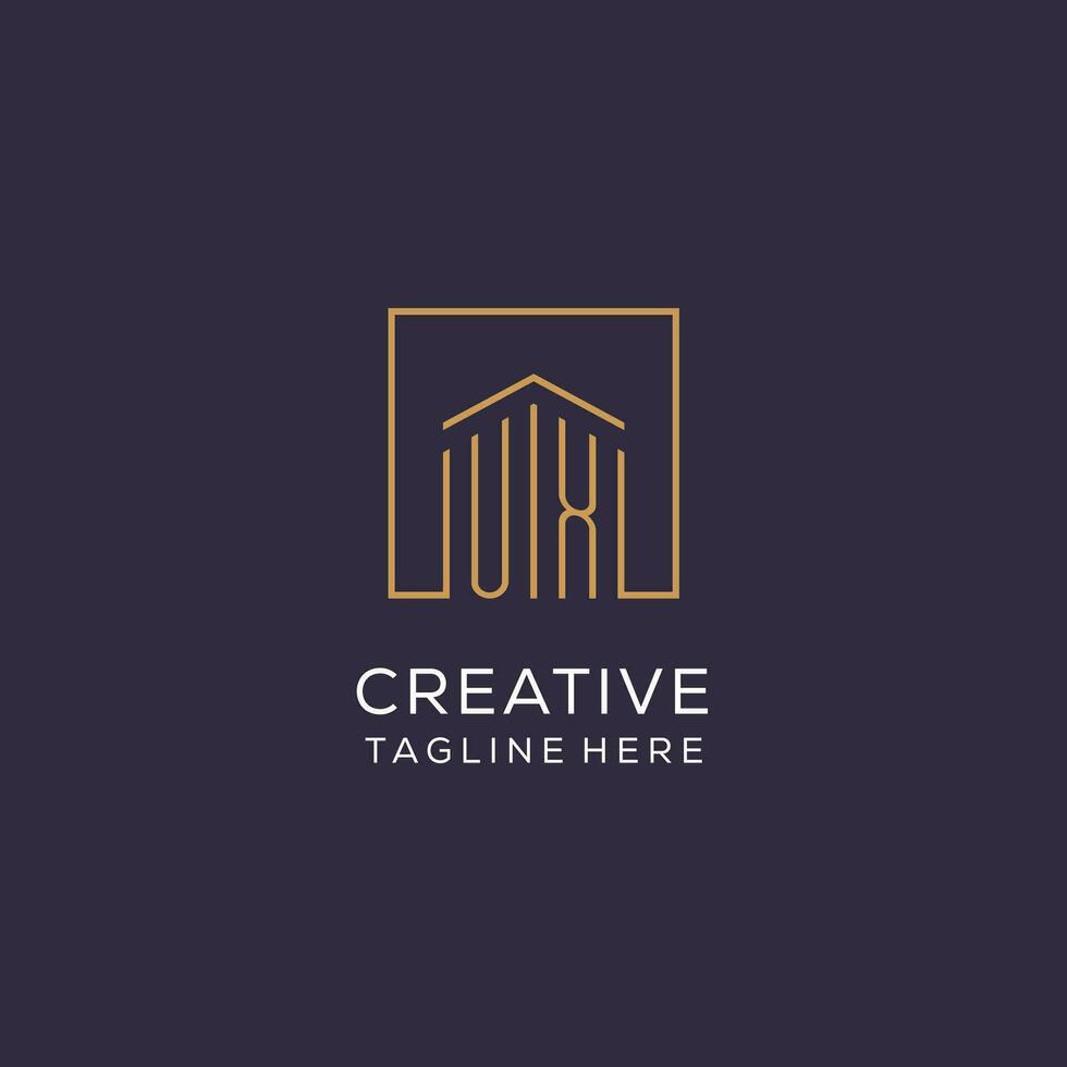 Initial UX logo with square lines, luxury and elegant real estate logo design vector