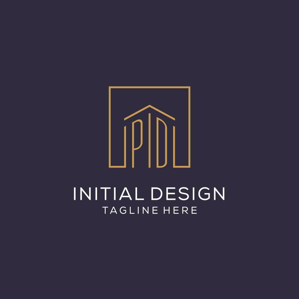 Initial PD logo with square lines, luxury and elegant real estate logo design vector