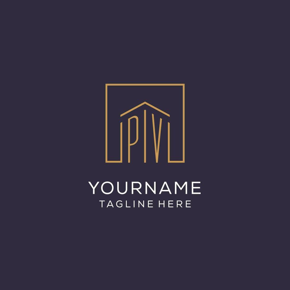 Initial PV logo with square lines, luxury and elegant real estate logo design vector