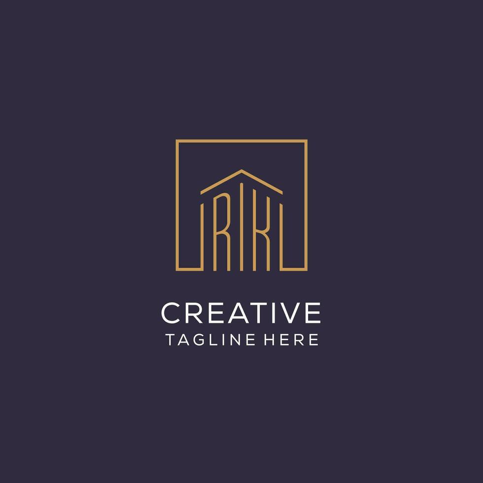 Initial RK logo with square lines, luxury and elegant real estate logo design vector
