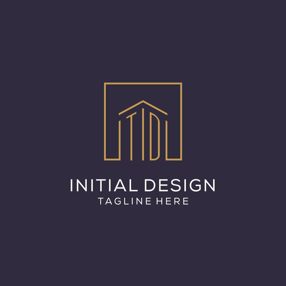 inicial td logo con cuadrado líneas, lujo y elegante real inmuebles logo diseño vector