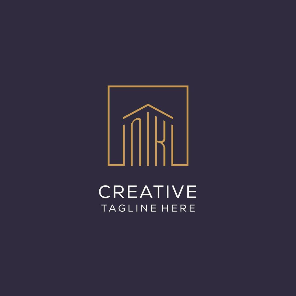 Initial NK logo with square lines, luxury and elegant real estate logo design vector