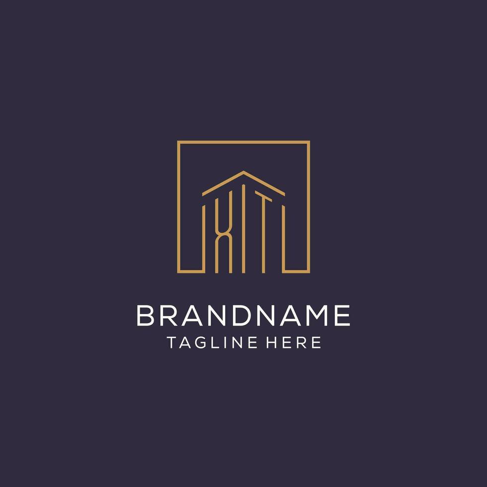 Initial XT logo with square lines, luxury and elegant real estate logo design vector