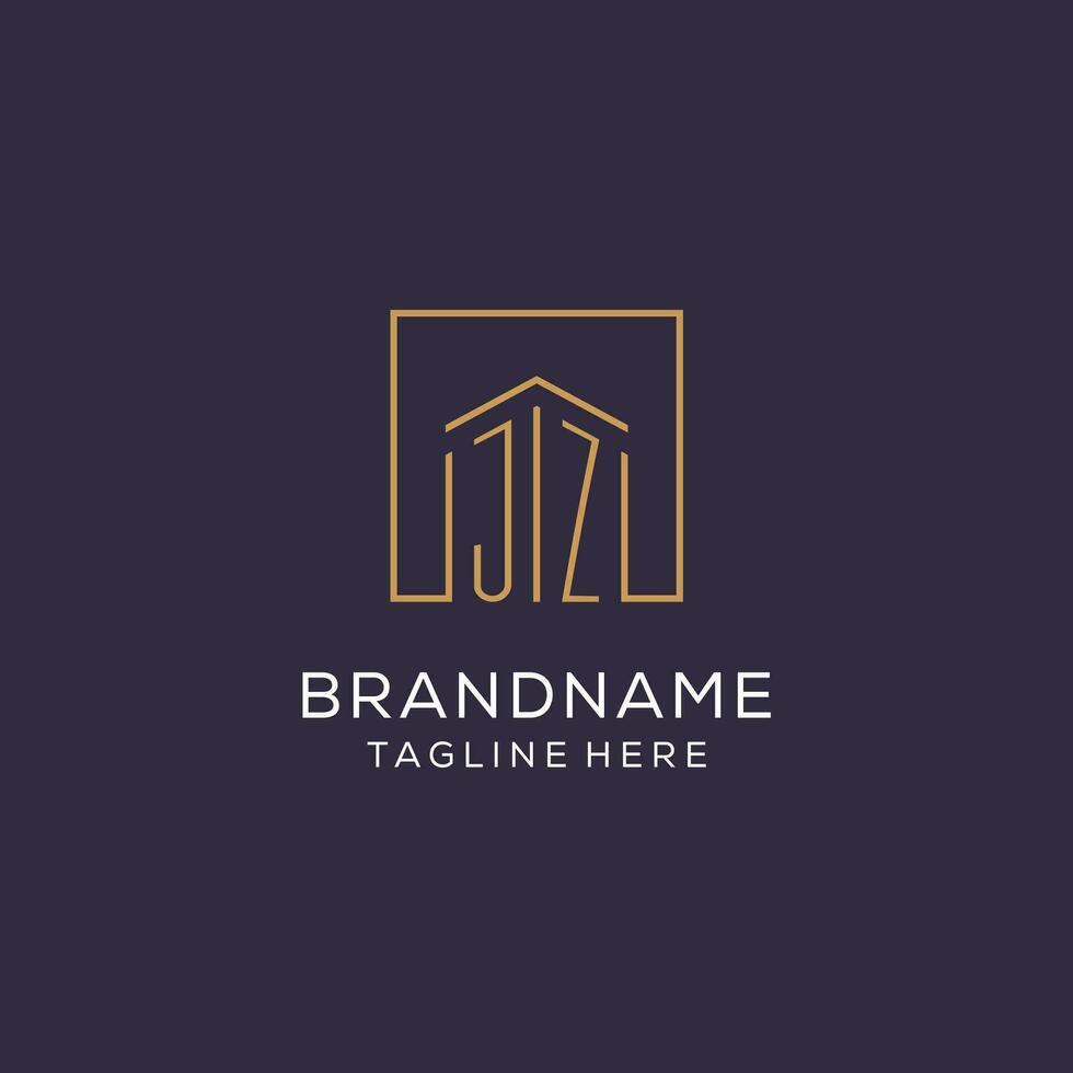 Initial JZ logo with square lines, luxury and elegant real estate logo design vector