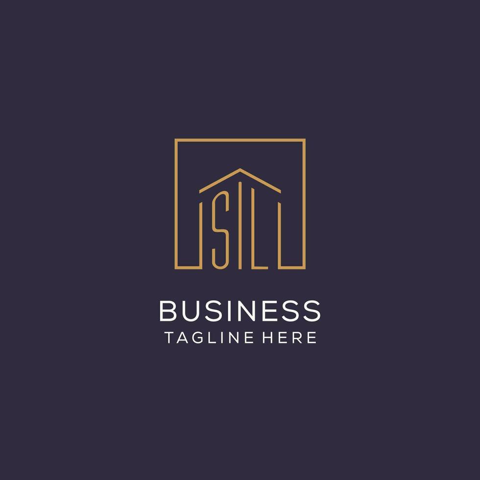Initial SL logo with square lines, luxury and elegant real estate logo design vector