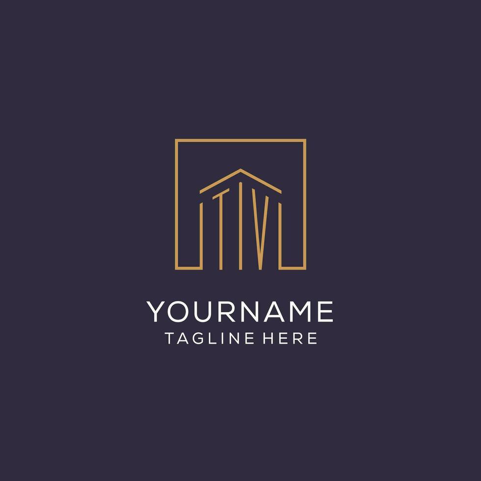 Initial TV logo with square lines, luxury and elegant real estate logo design vector
