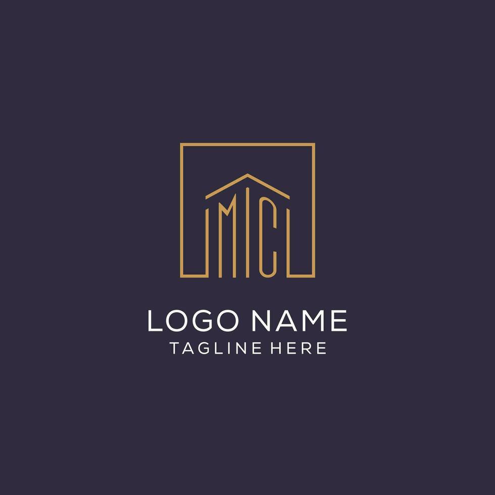 Initial MC logo with square lines, luxury and elegant real estate logo design vector