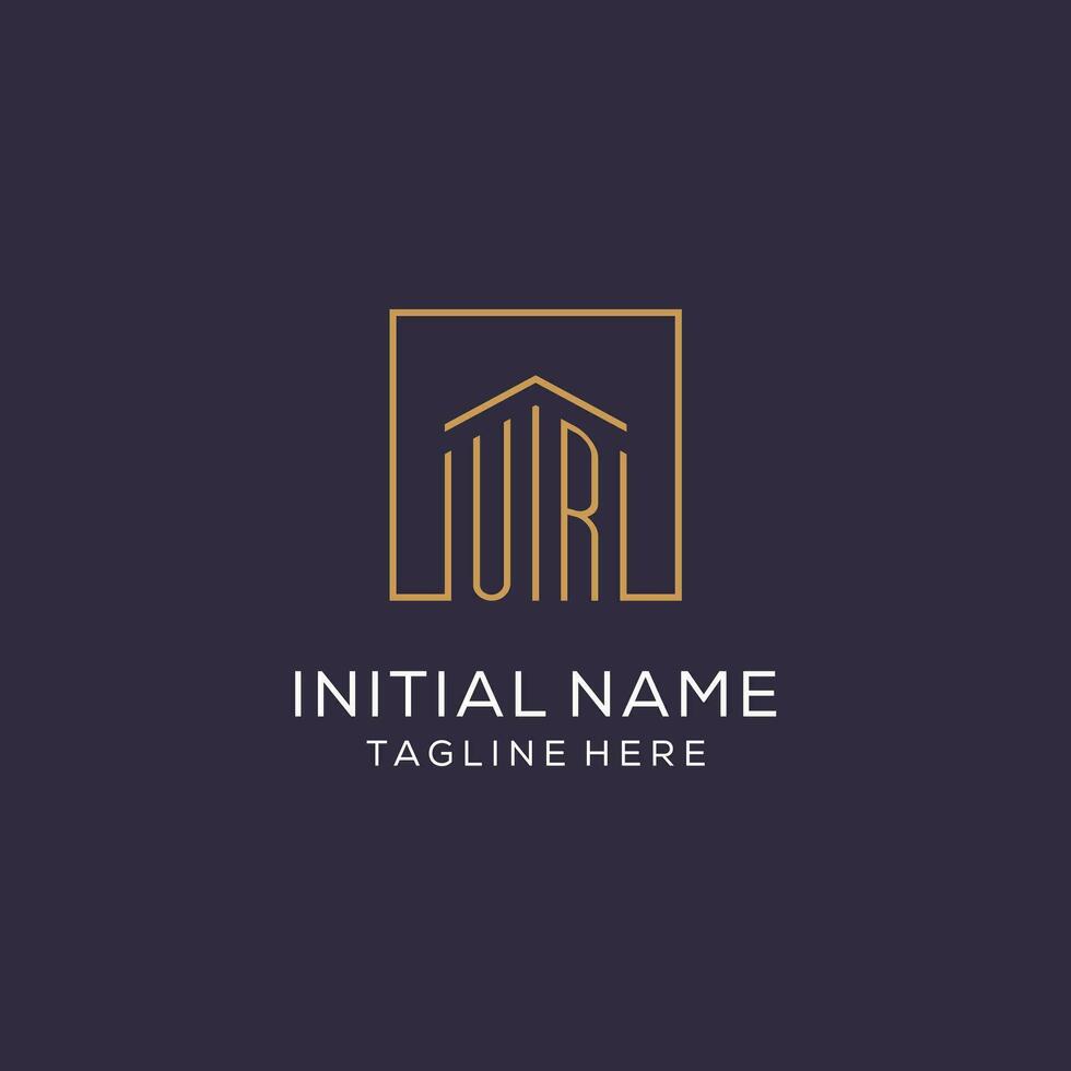 Initial UR logo with square lines, luxury and elegant real estate logo design vector