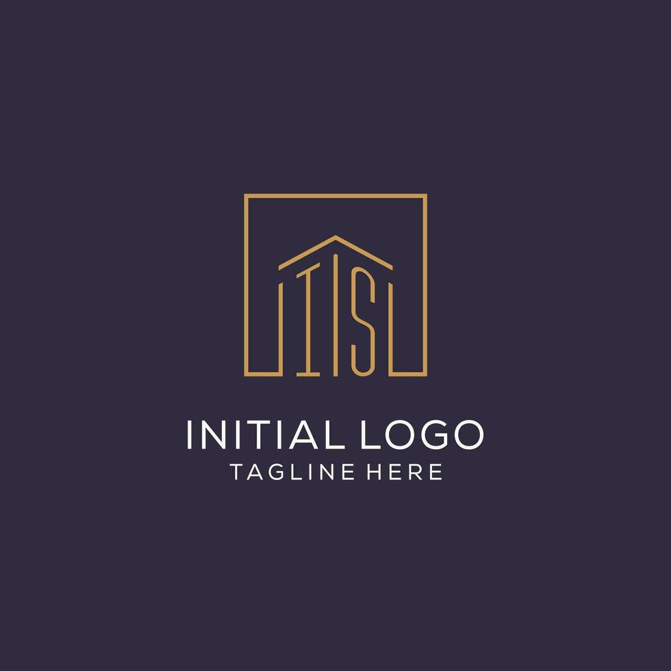 Initial IS logo with square lines, luxury and elegant real estate logo design vector