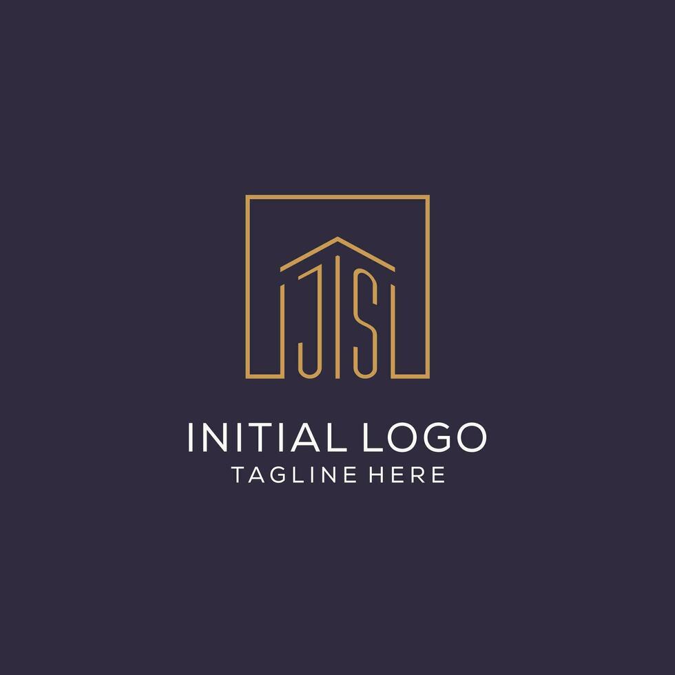 Initial JS logo with square lines, luxury and elegant real estate logo design vector
