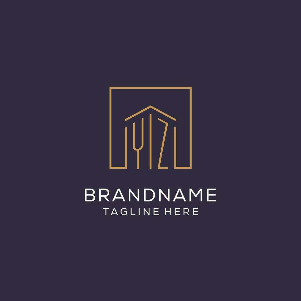 Initial YZ logo with square lines, luxury and elegant real estate logo design vector