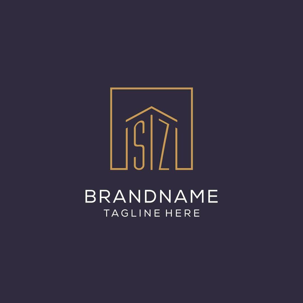 Initial SZ logo with square lines, luxury and elegant real estate logo design vector