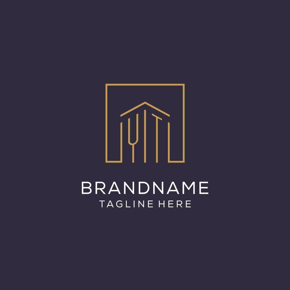 Initial YT logo with square lines, luxury and elegant real estate logo design vector