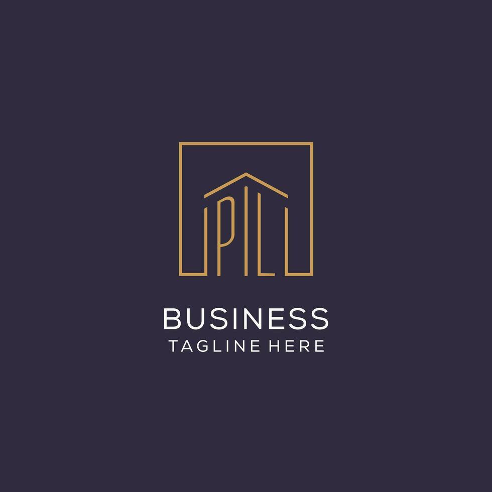 Initial PL logo with square lines, luxury and elegant real estate logo design vector