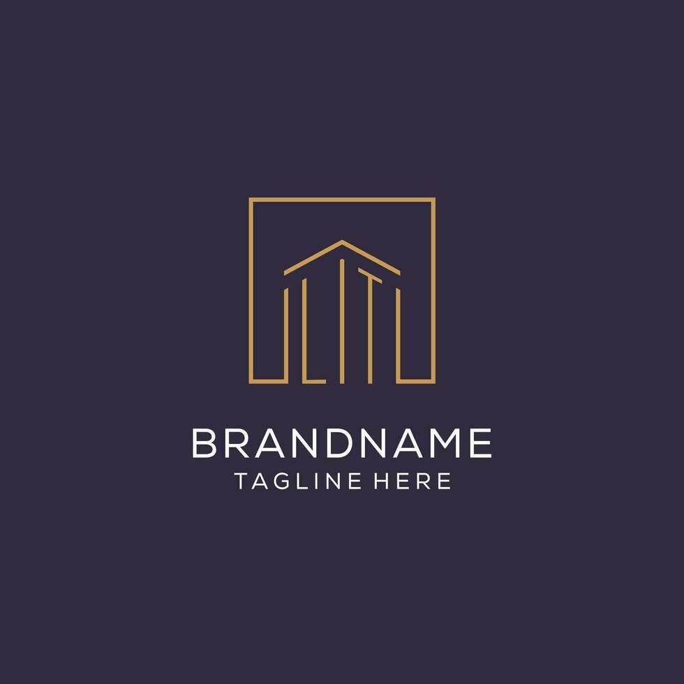 Initial LT logo with square lines, luxury and elegant real estate logo design vector