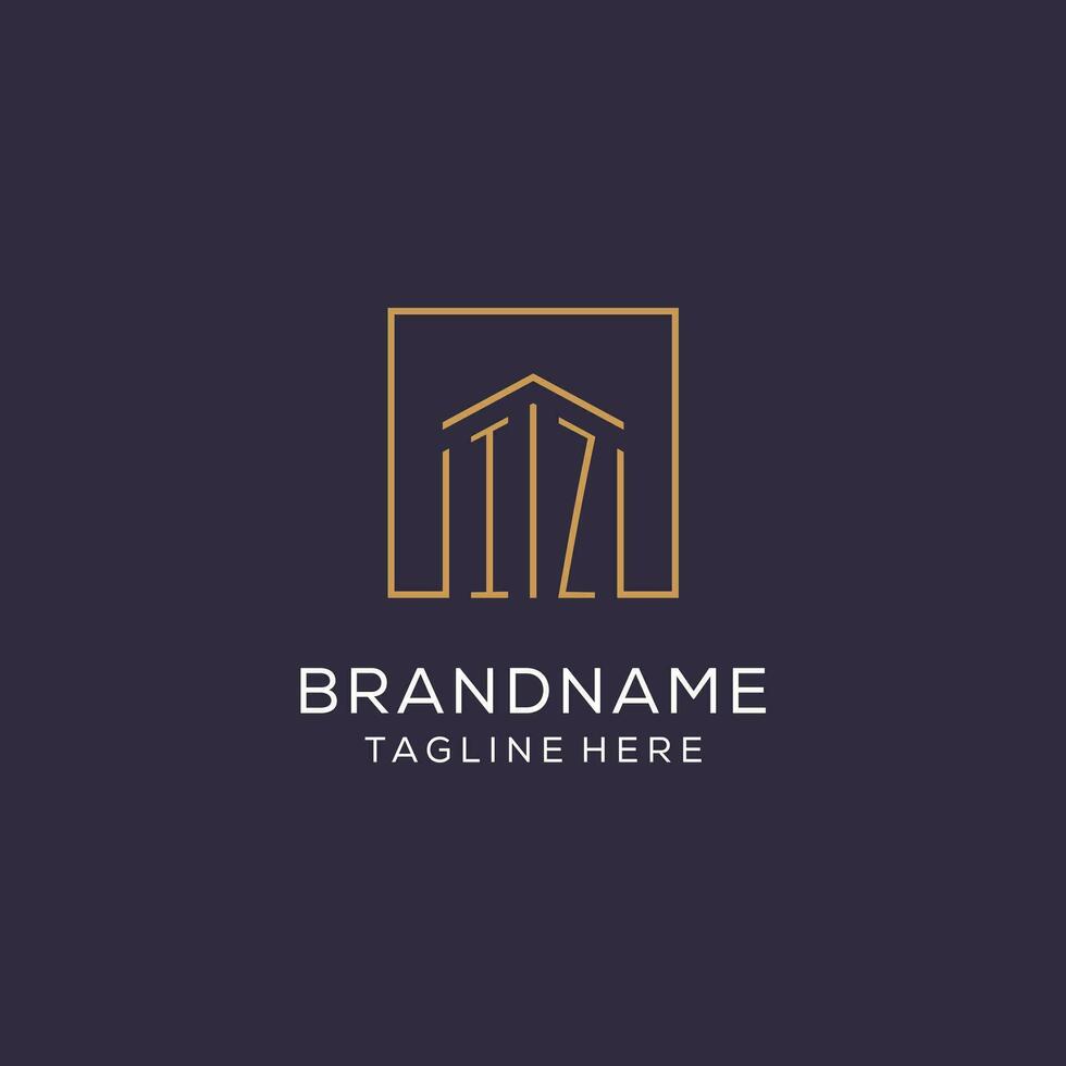 Initial IZ logo with square lines, luxury and elegant real estate logo design vector