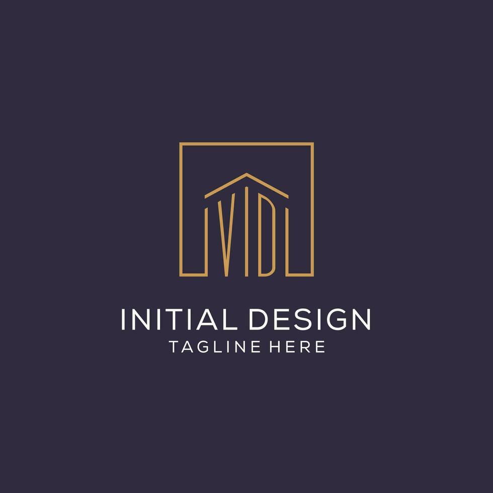 Initial VD logo with square lines, luxury and elegant real estate logo design vector
