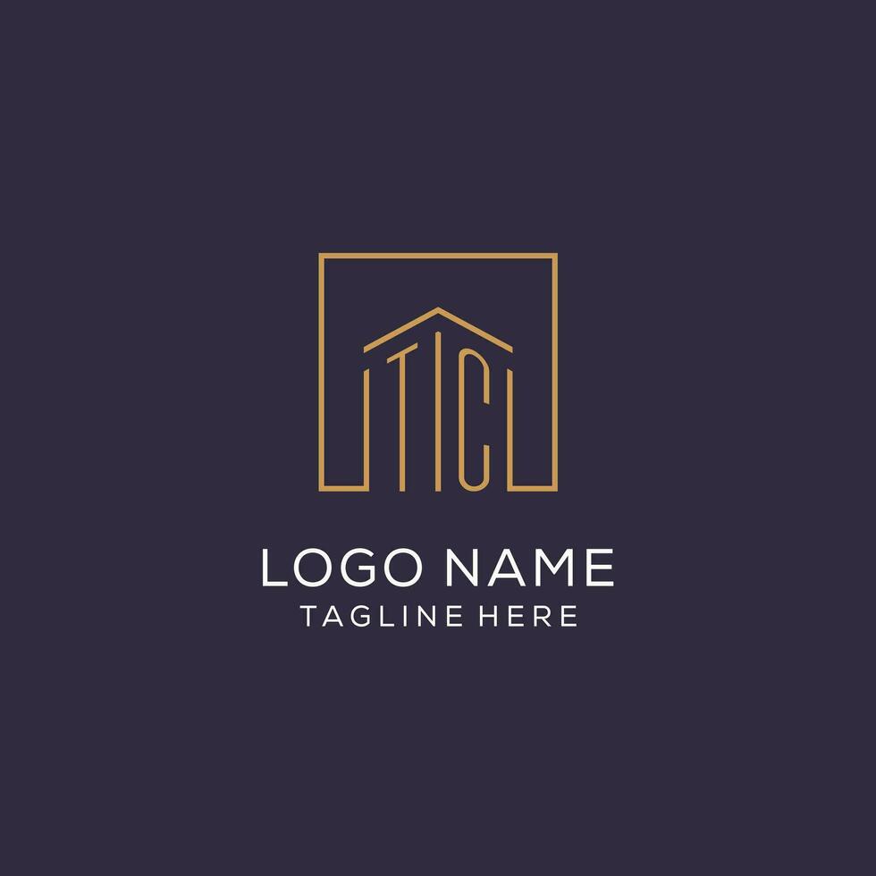 Initial TC logo with square lines, luxury and elegant real estate logo design vector