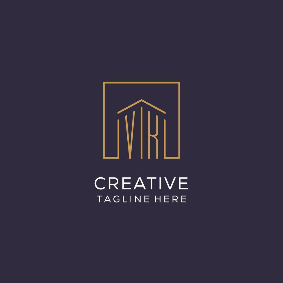 Initial VK logo with square lines, luxury and elegant real estate logo design vector