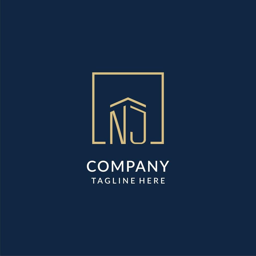 Initial NJ square lines logo, modern and luxury real estate logo design vector