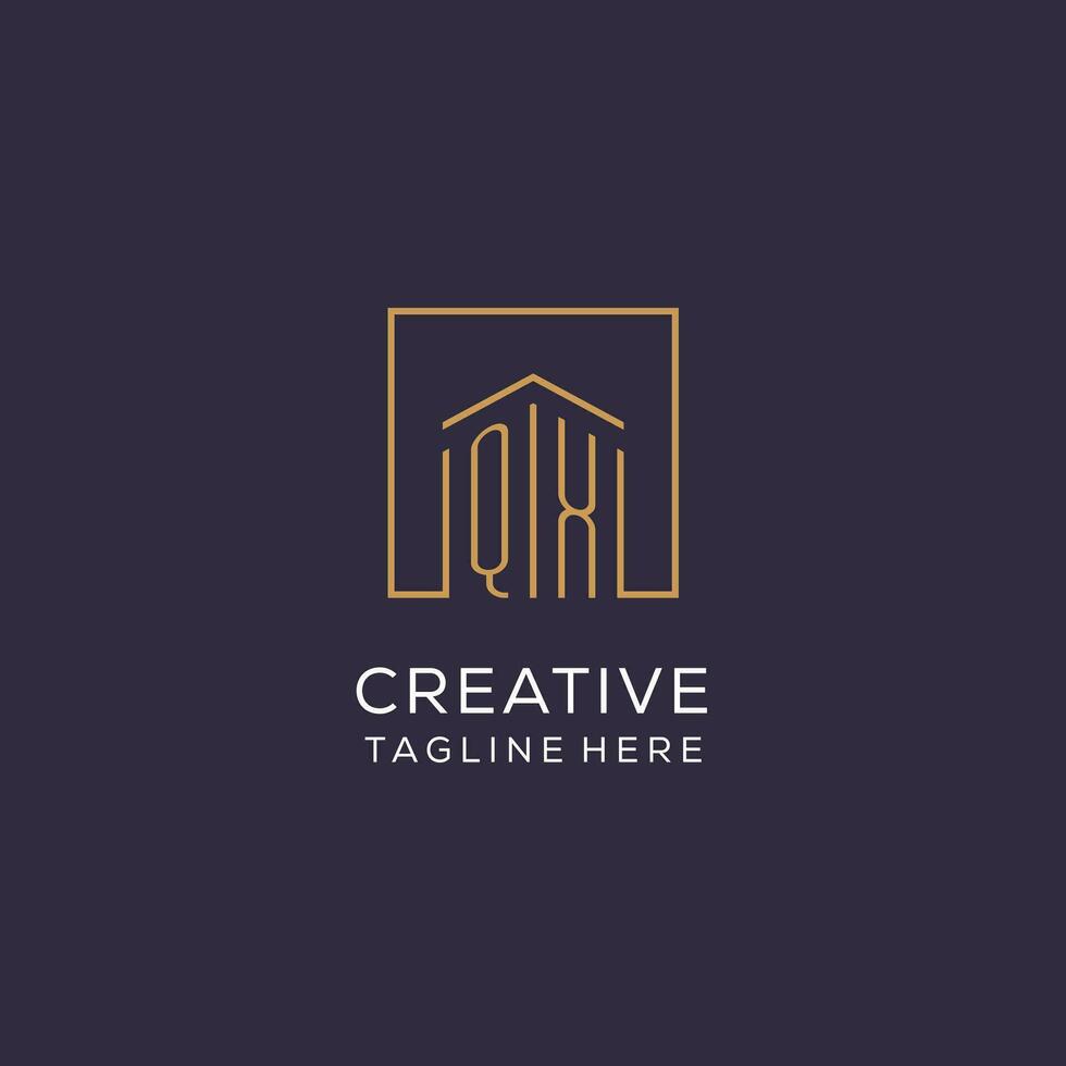 Initial QX logo with square lines, luxury and elegant real estate logo design vector