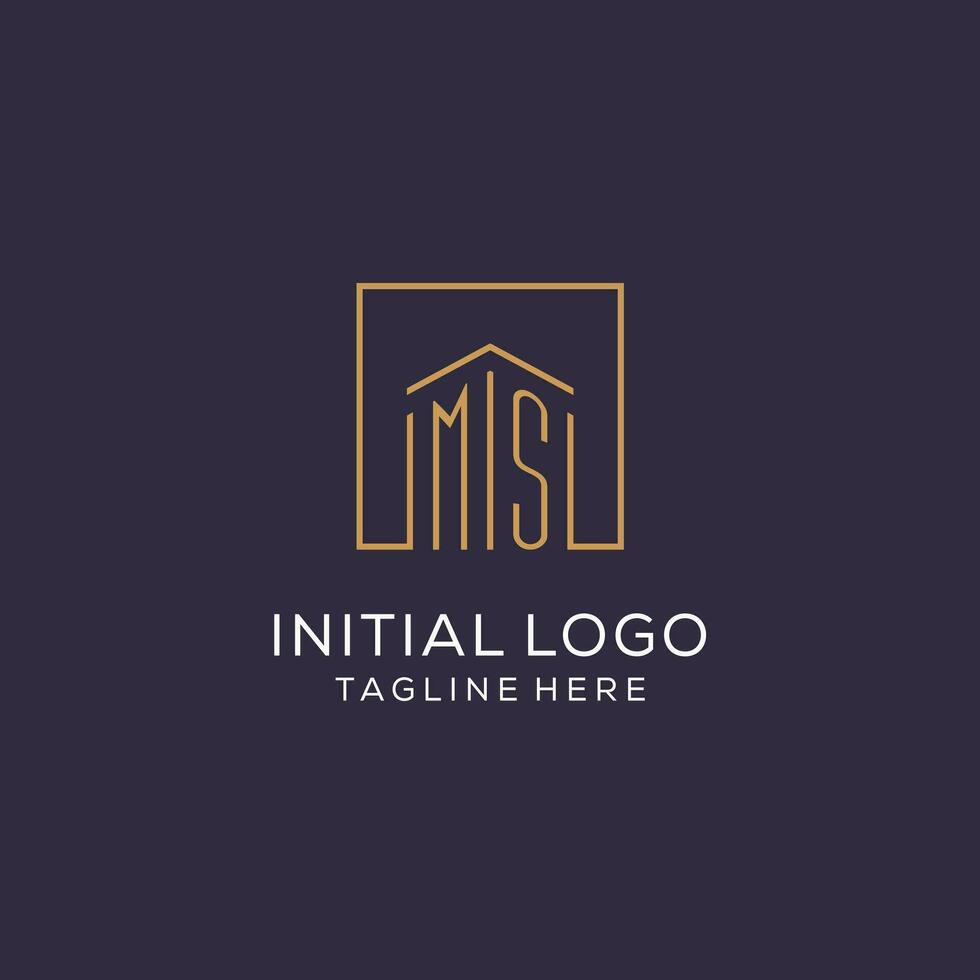 Initial MS logo with square lines, luxury and elegant real estate logo design vector