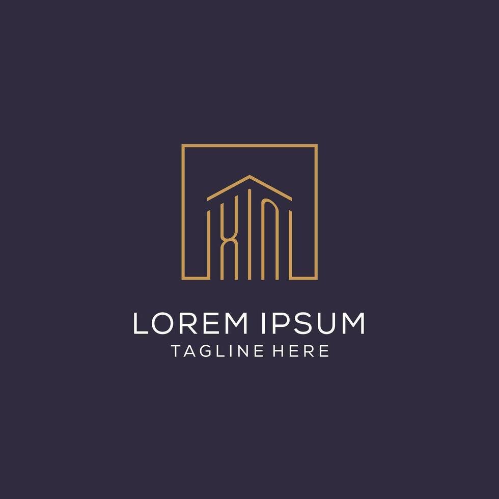 Initial XN logo with square lines, luxury and elegant real estate logo design vector