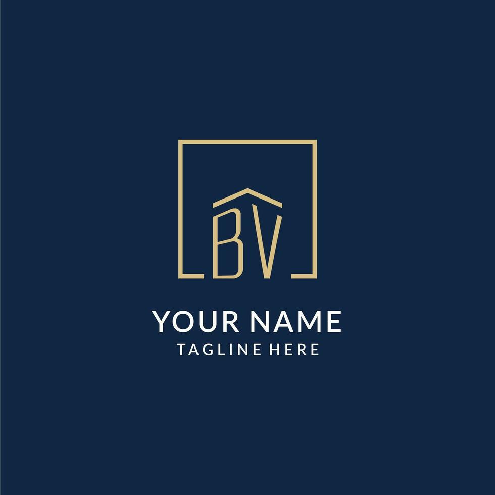 Initial BV square lines logo, modern and luxury real estate logo design vector