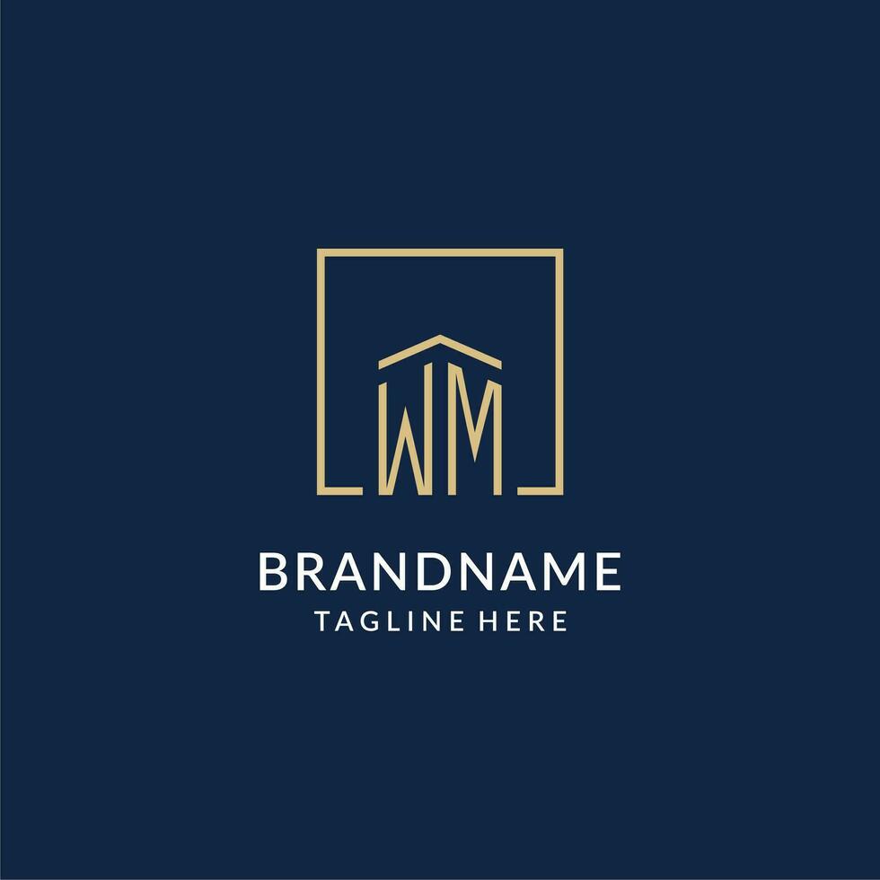 Initial WM square lines logo, modern and luxury real estate logo design vector