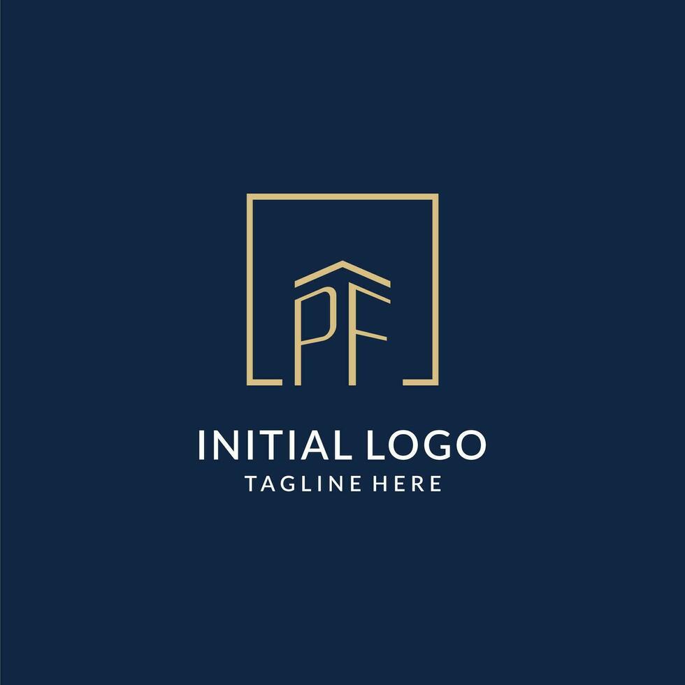 Initial PF square lines logo, modern and luxury real estate logo design vector