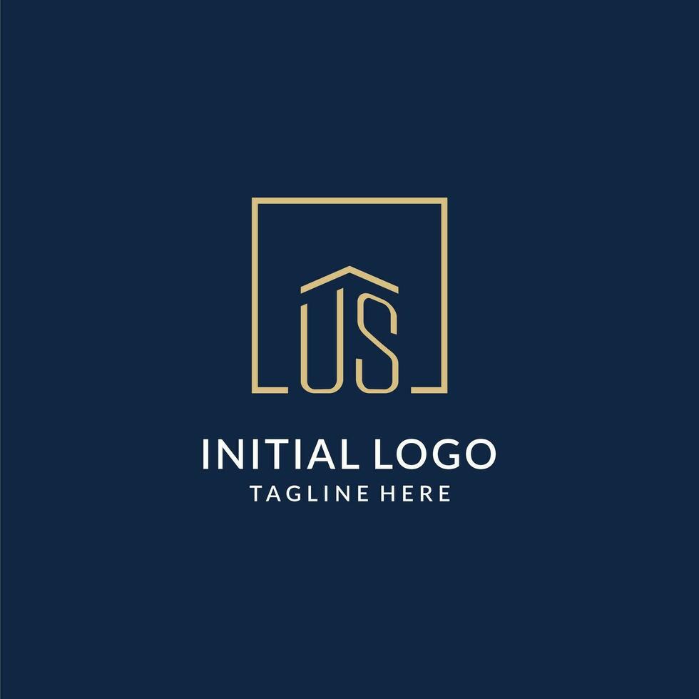 Initial US square lines logo, modern and luxury real estate logo design vector