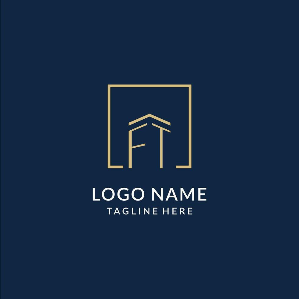 Initial FT square lines logo, modern and luxury real estate logo design vector
