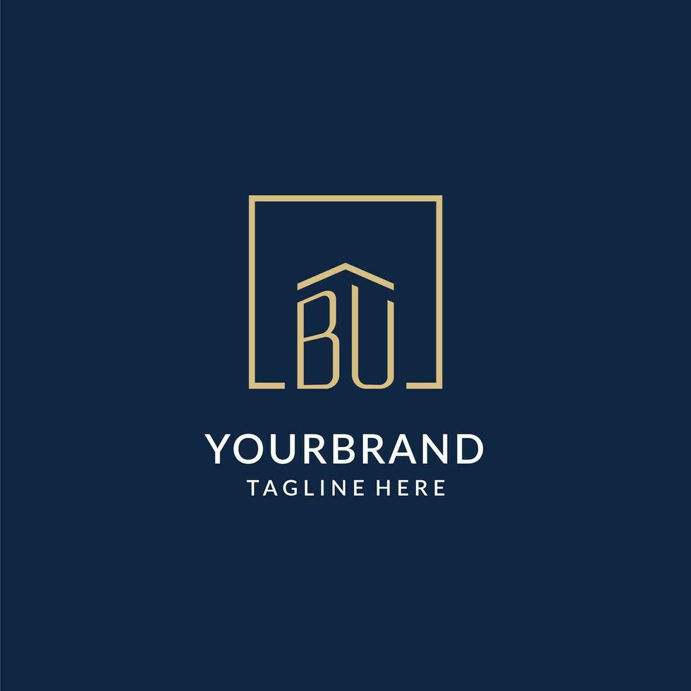 Initial BU square lines logo, modern and luxury real estate logo design vector