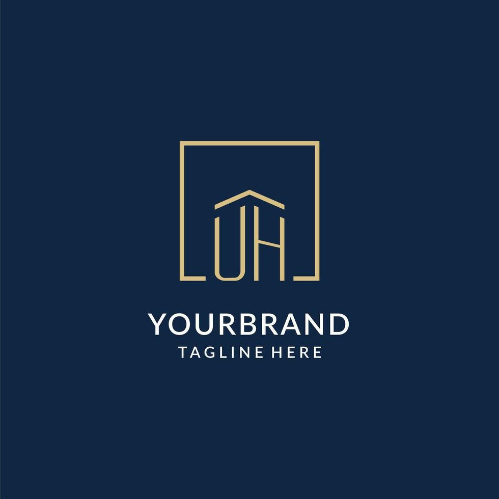 Initial UH square lines logo, modern and luxury real estate logo design vector