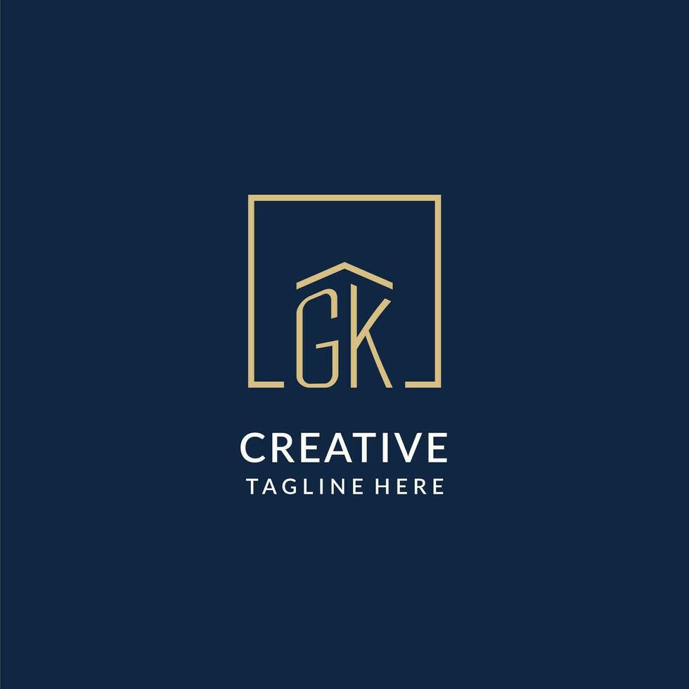 Initial GK square lines logo, modern and luxury real estate logo design vector