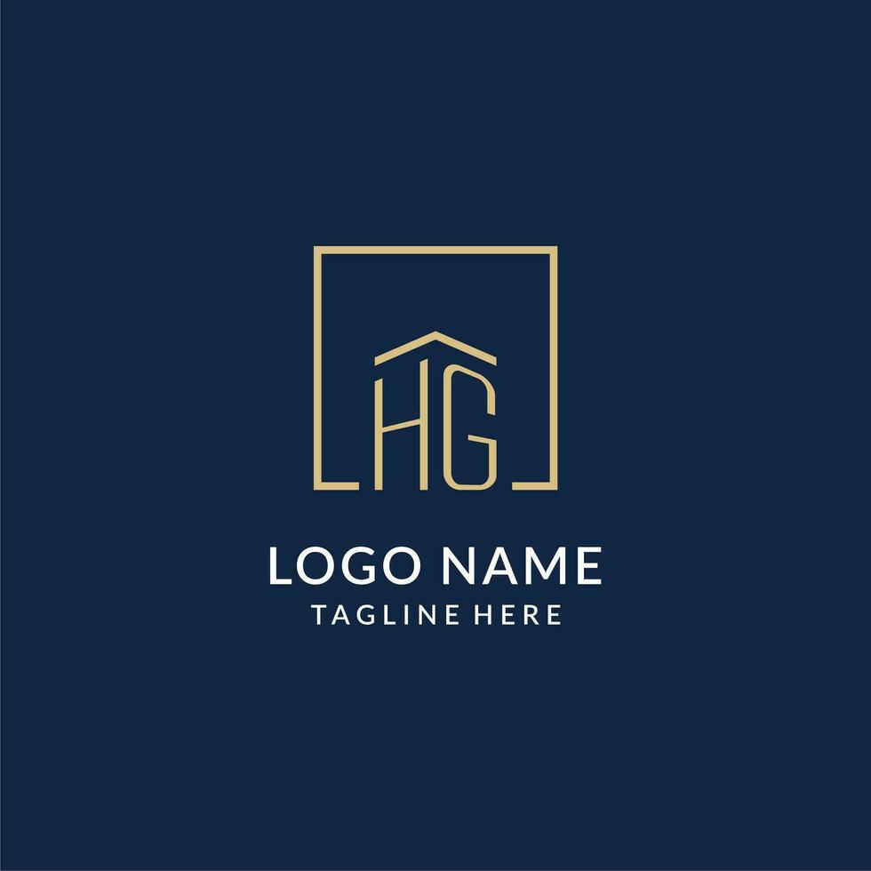 Initial HG square lines logo, modern and luxury real estate logo design vector