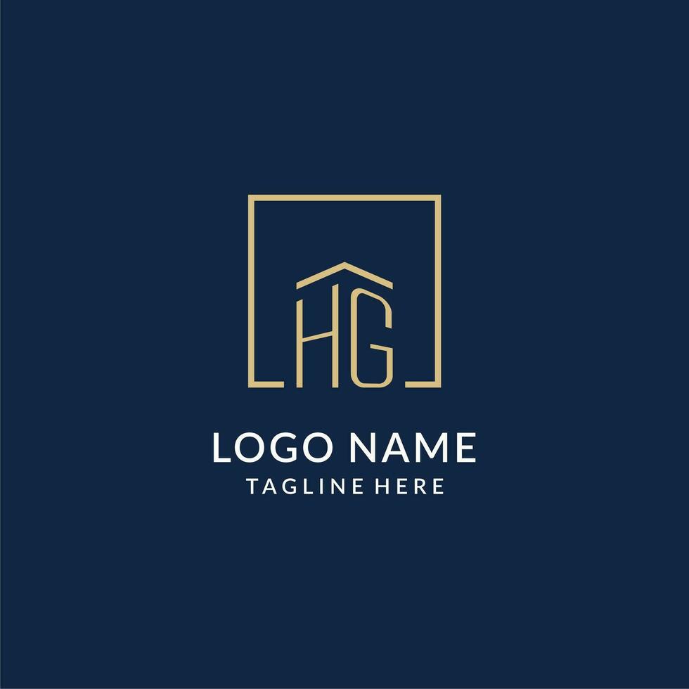 Initial HG square lines logo, modern and luxury real estate logo design vector