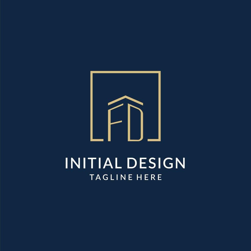 Initial FD square lines logo, modern and luxury real estate logo design vector