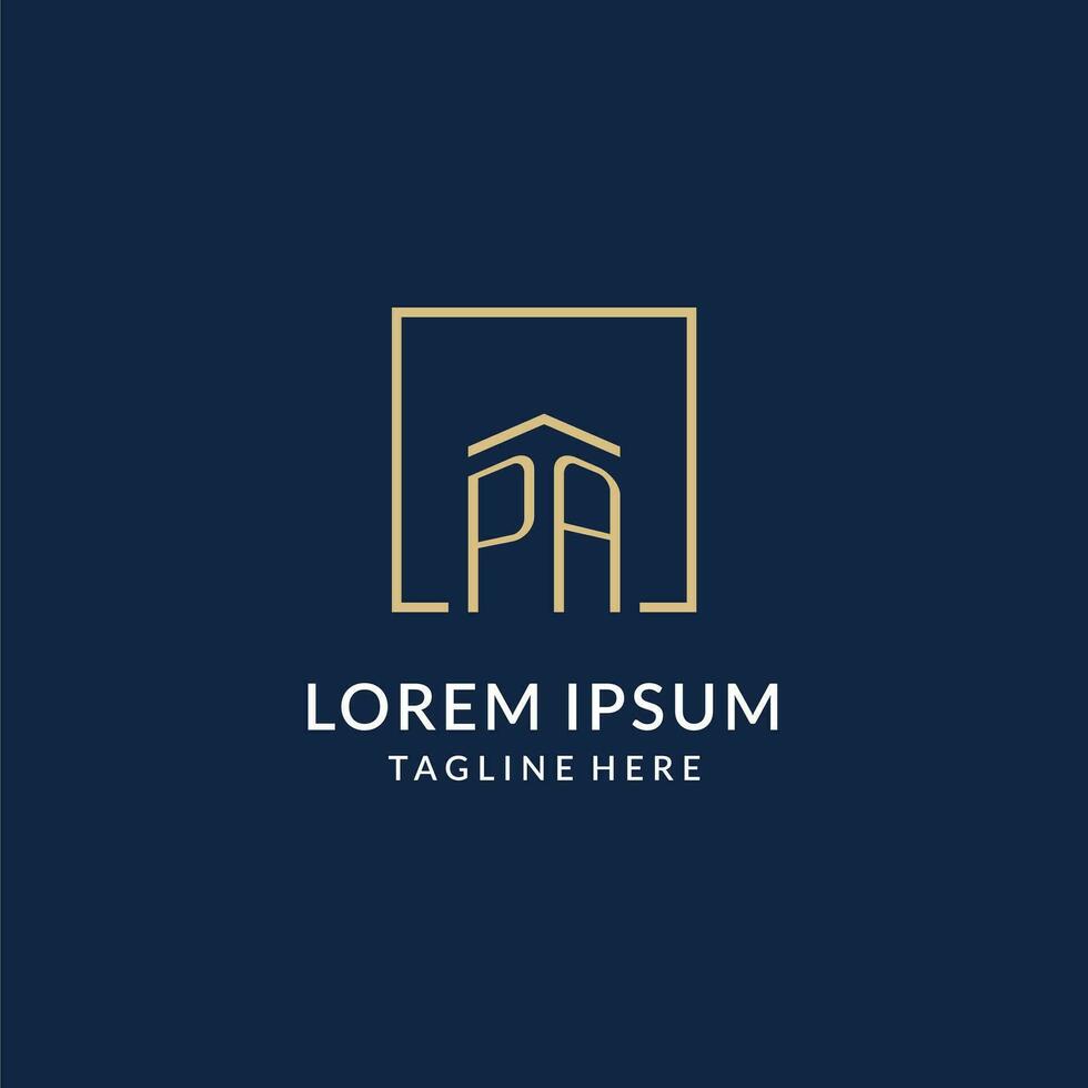 Initial PA square lines logo, modern and luxury real estate logo design vector