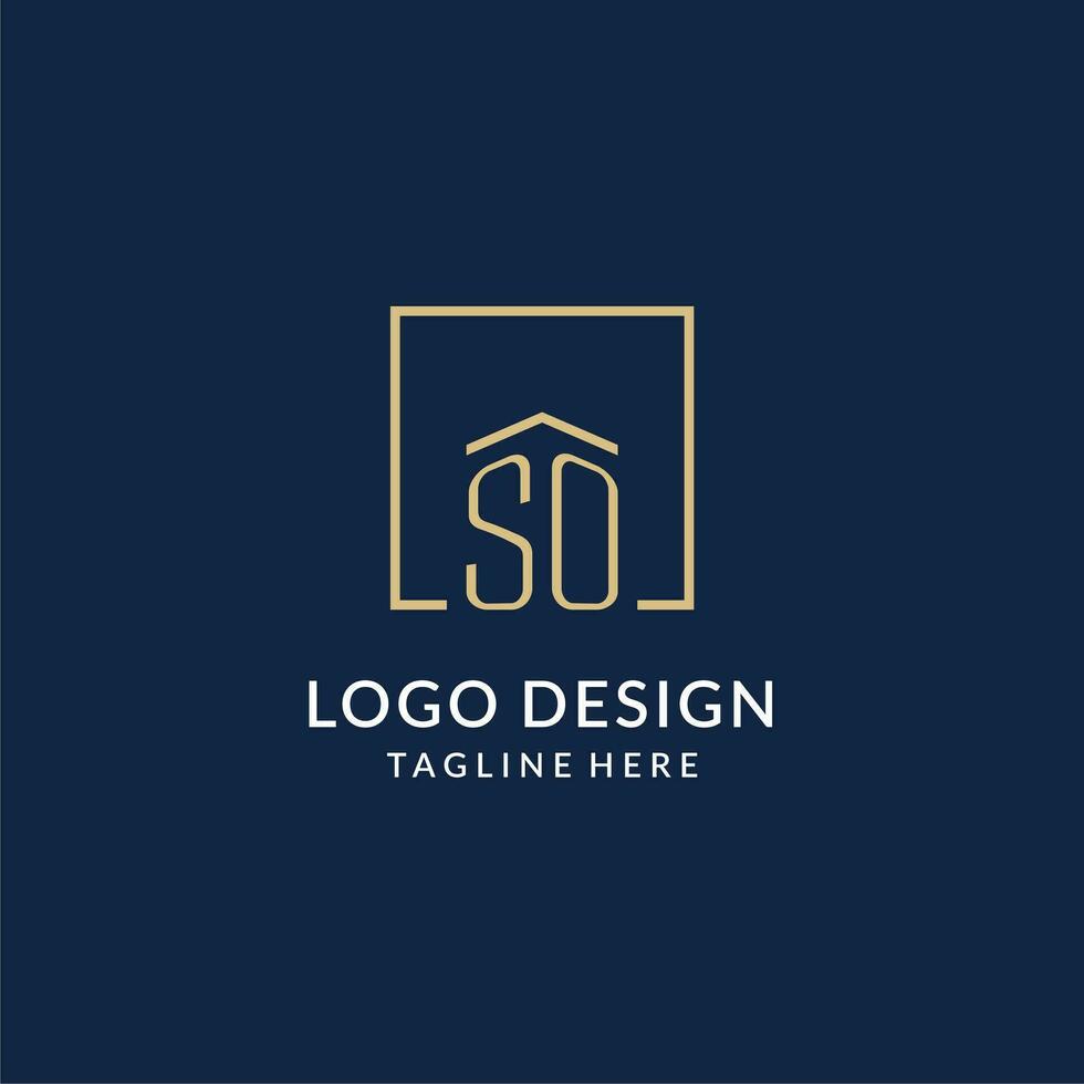 Initial SO square lines logo, modern and luxury real estate logo design vector