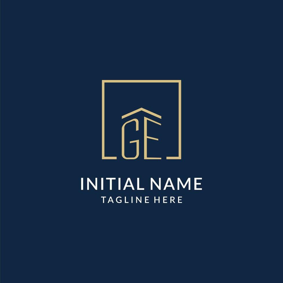 Initial GE square lines logo, modern and luxury real estate logo design vector