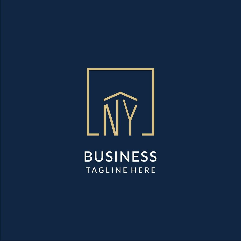 Initial NY square lines logo, modern and luxury real estate logo design vector