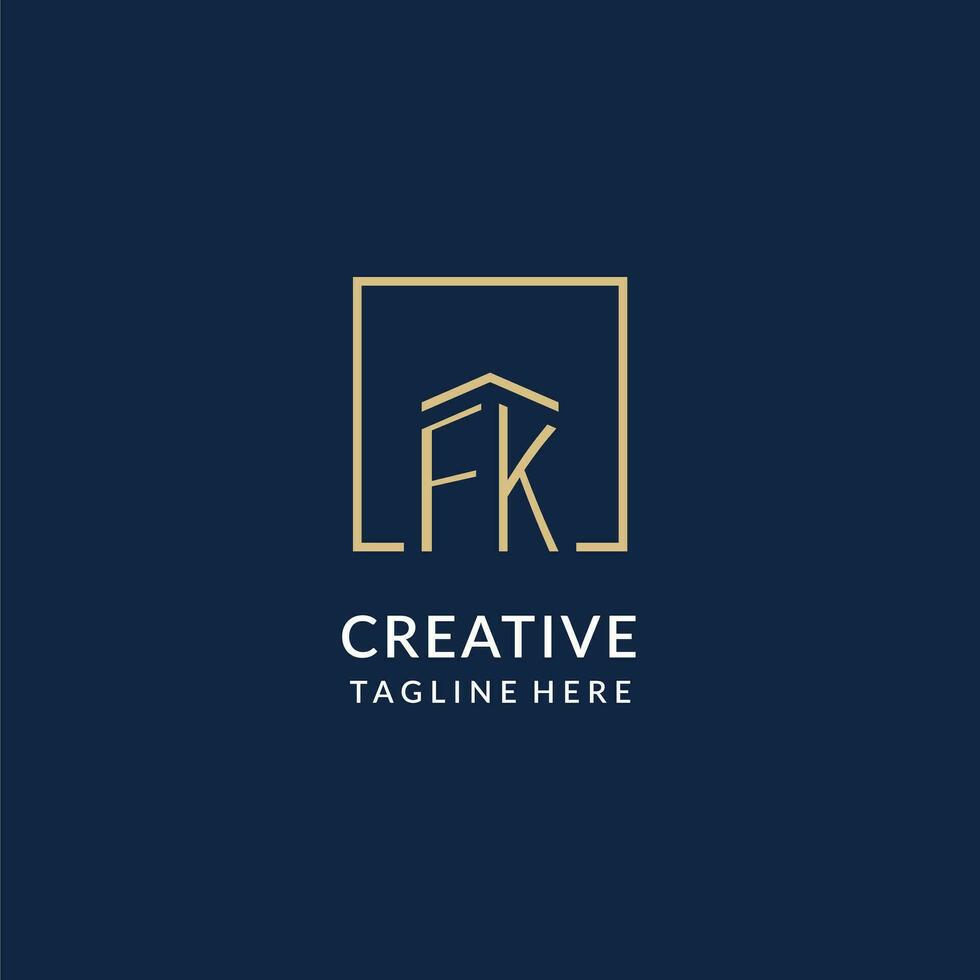 Initial FK square lines logo, modern and luxury real estate logo design vector