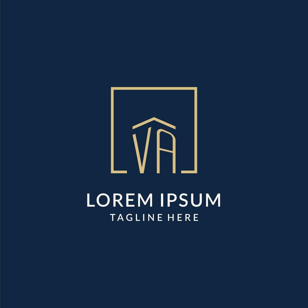Initial VA square lines logo, modern and luxury real estate logo design vector