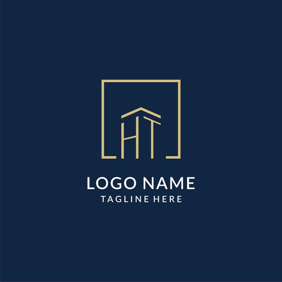 Initial HT square lines logo, modern and luxury real estate logo design vector