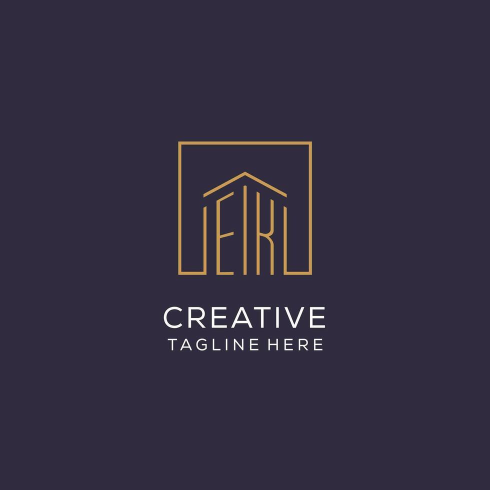 Initial EK logo with square lines, luxury and elegant real estate logo design vector