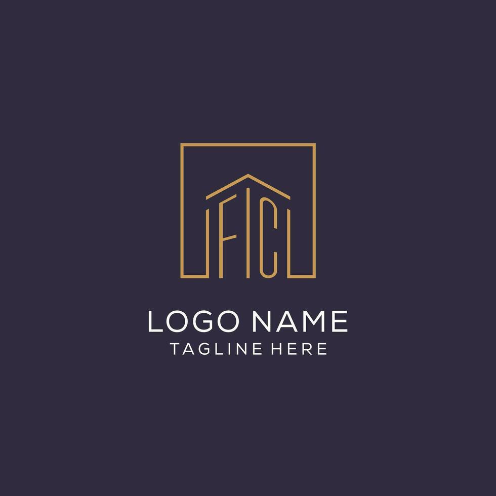 Initial FC logo with square lines, luxury and elegant real estate logo design vector