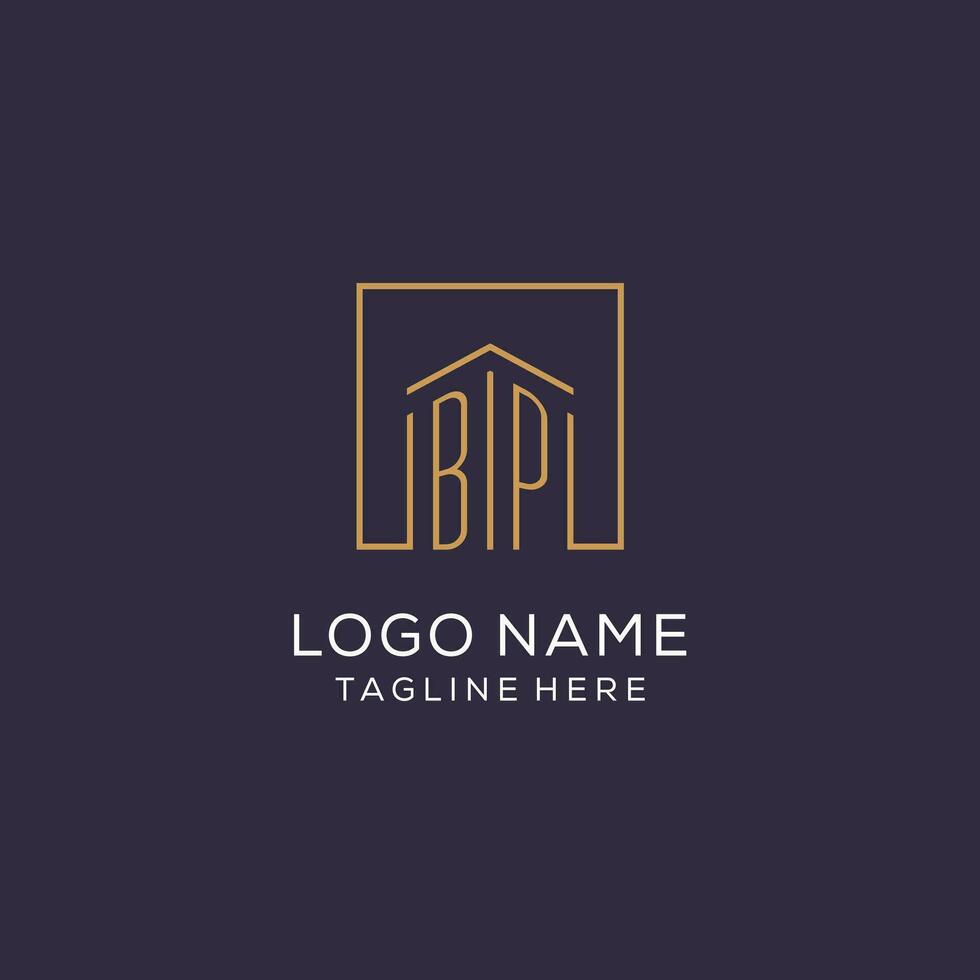 Initial BP logo with square lines, luxury and elegant real estate logo design vector