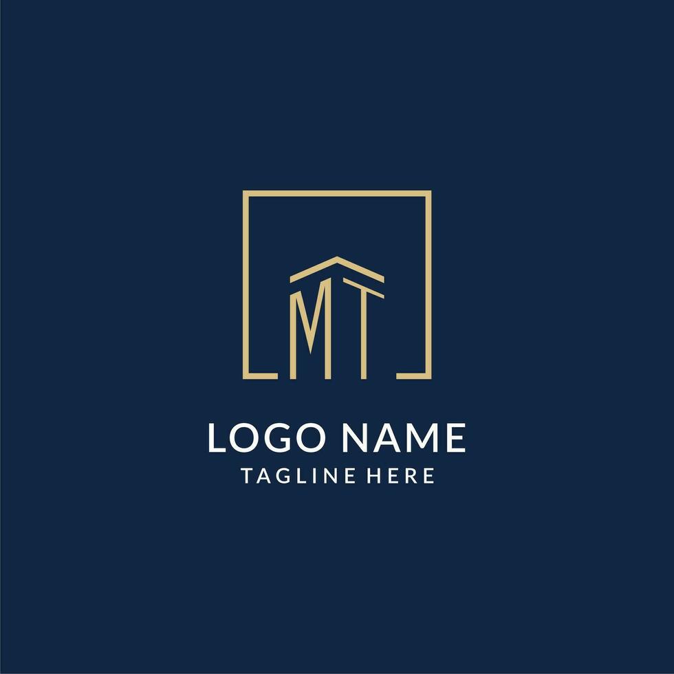 Initial MT square lines logo, modern and luxury real estate logo design vector