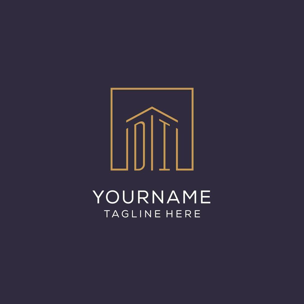 Initial DI logo with square lines, luxury and elegant real estate logo design vector